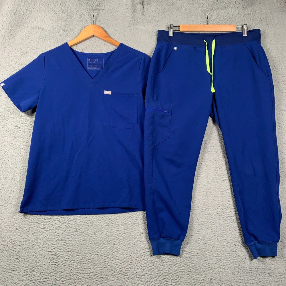 FIGS Scrub Set Catarina Top & Zamora Jogger Women's Medium M Royal Blue V-Neck